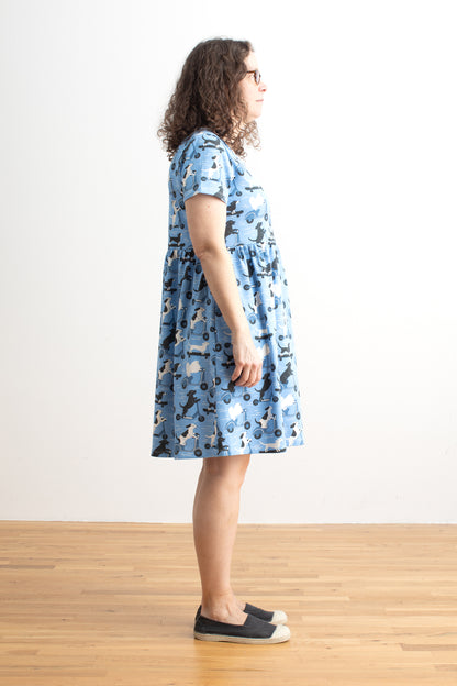 Stockholm Dress - Dogs on Scooters Blue