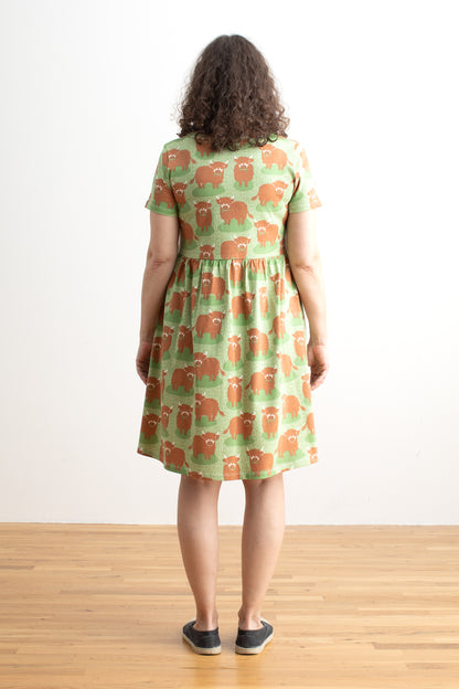 Stockholm Dress - Highland Cows Green