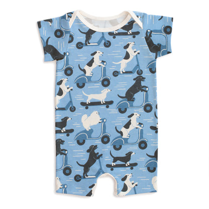 Summer Romper - Dogs on Scooters Blue