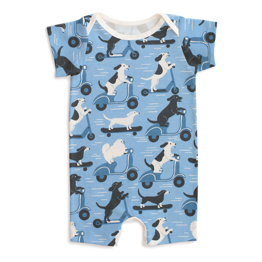 Summer Romper - Dogs on Scooters Blue