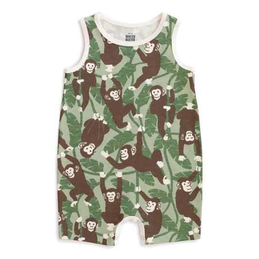 Tank Top Romper - Chimpanzees Green