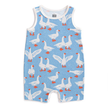 Tank Top Romper - Silly Geese Blue