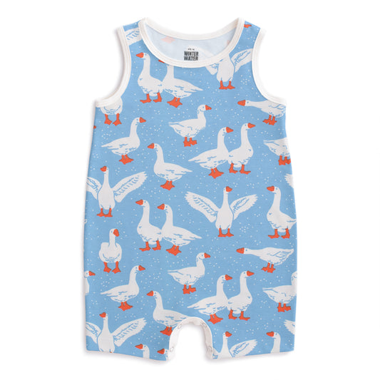 Tank Top Romper - Silly Geese Blue