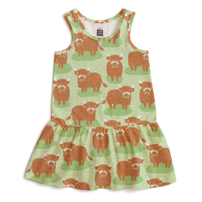 Valencia Dress - Highland Cows Green