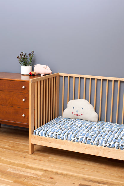 Fitted Crib Sheet - Big Rigs Blue