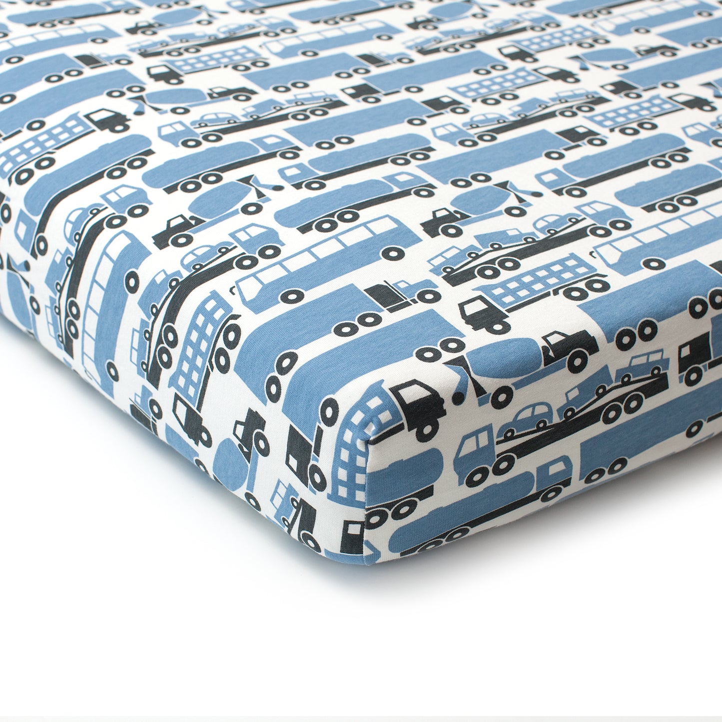 Fitted Crib Sheet - Big Rigs Blue