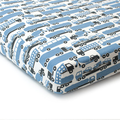Fitted Crib Sheet - Big Rigs Blue