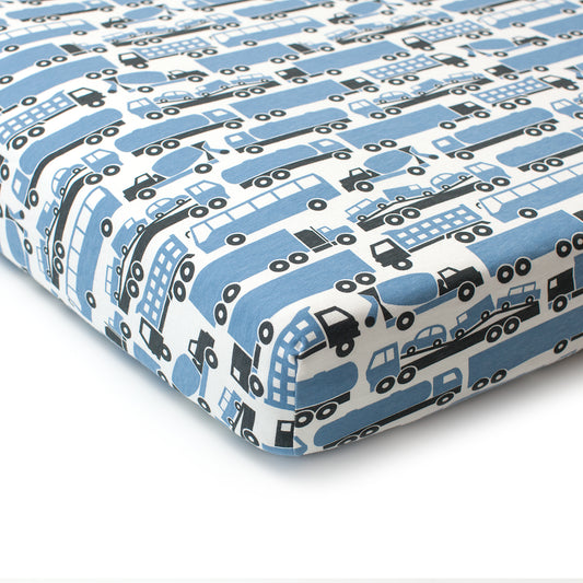 Fitted Crib Sheet - Big Rigs Blue