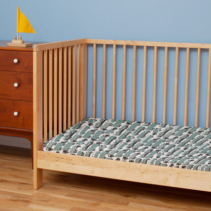 Fitted Crib Sheet - Big Rigs Surf Blue