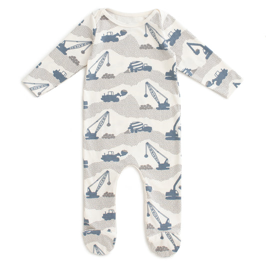 Footed Romper - Construction Slate Blue & Grey