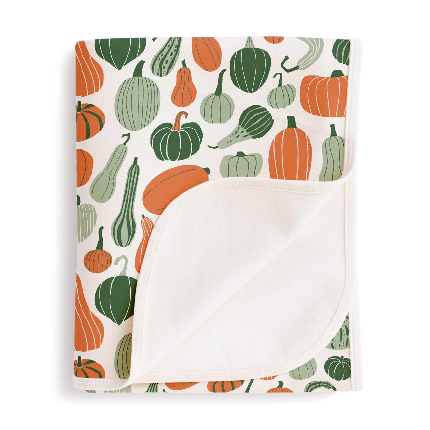 French Terry Blanket - Gourds & Pumpkins Green & Orange