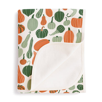 French Terry Blanket - Gourds & Pumpkins Green & Orange