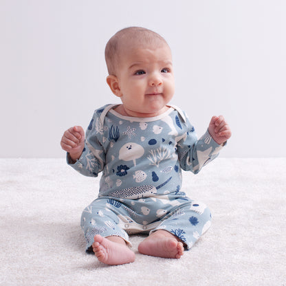 Long Sleeve Romper - Construction Slate Blue & Grey