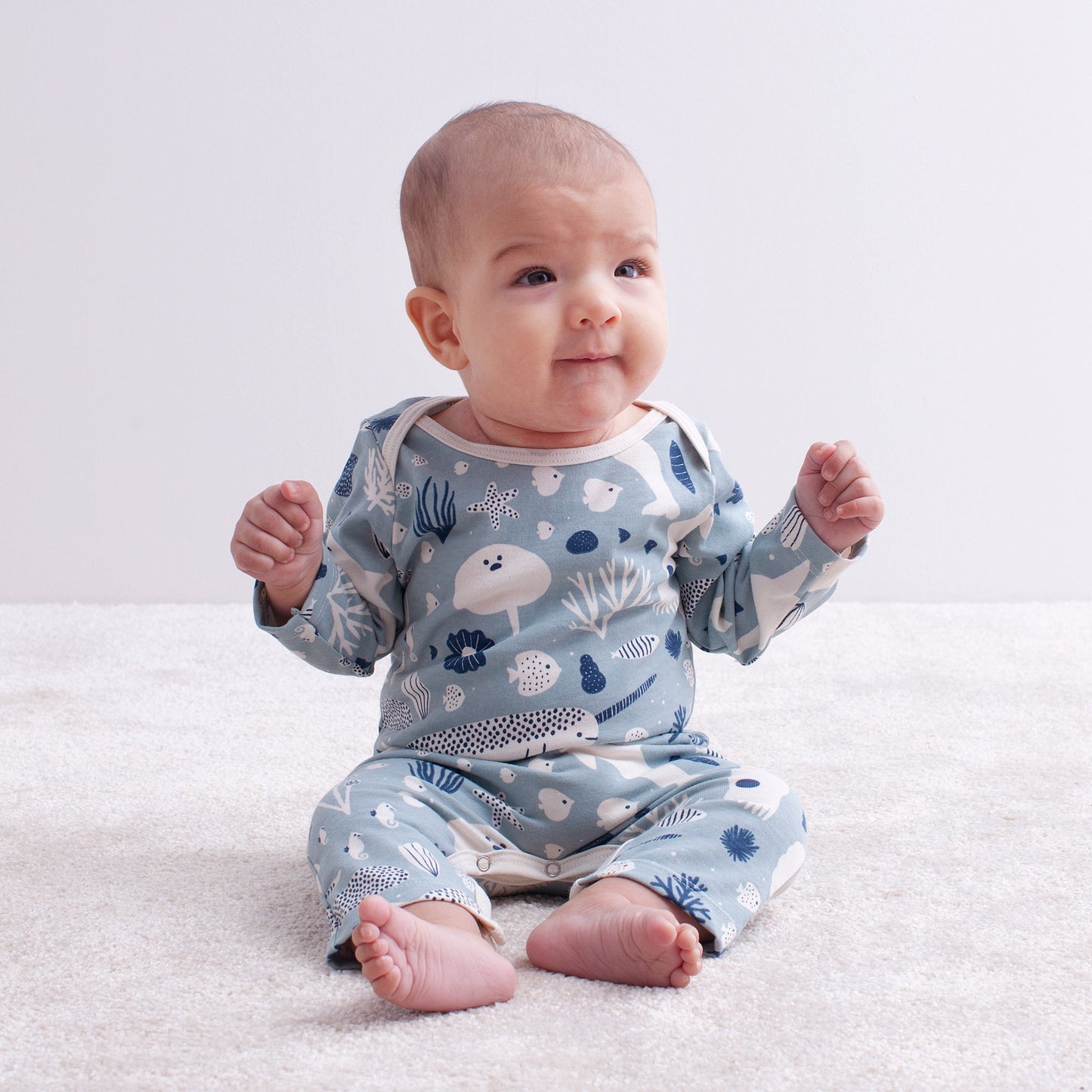 Long Sleeve Romper - Dinosaurs Sage