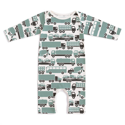 Long Sleeve Romper - Big Rigs Surf Blue