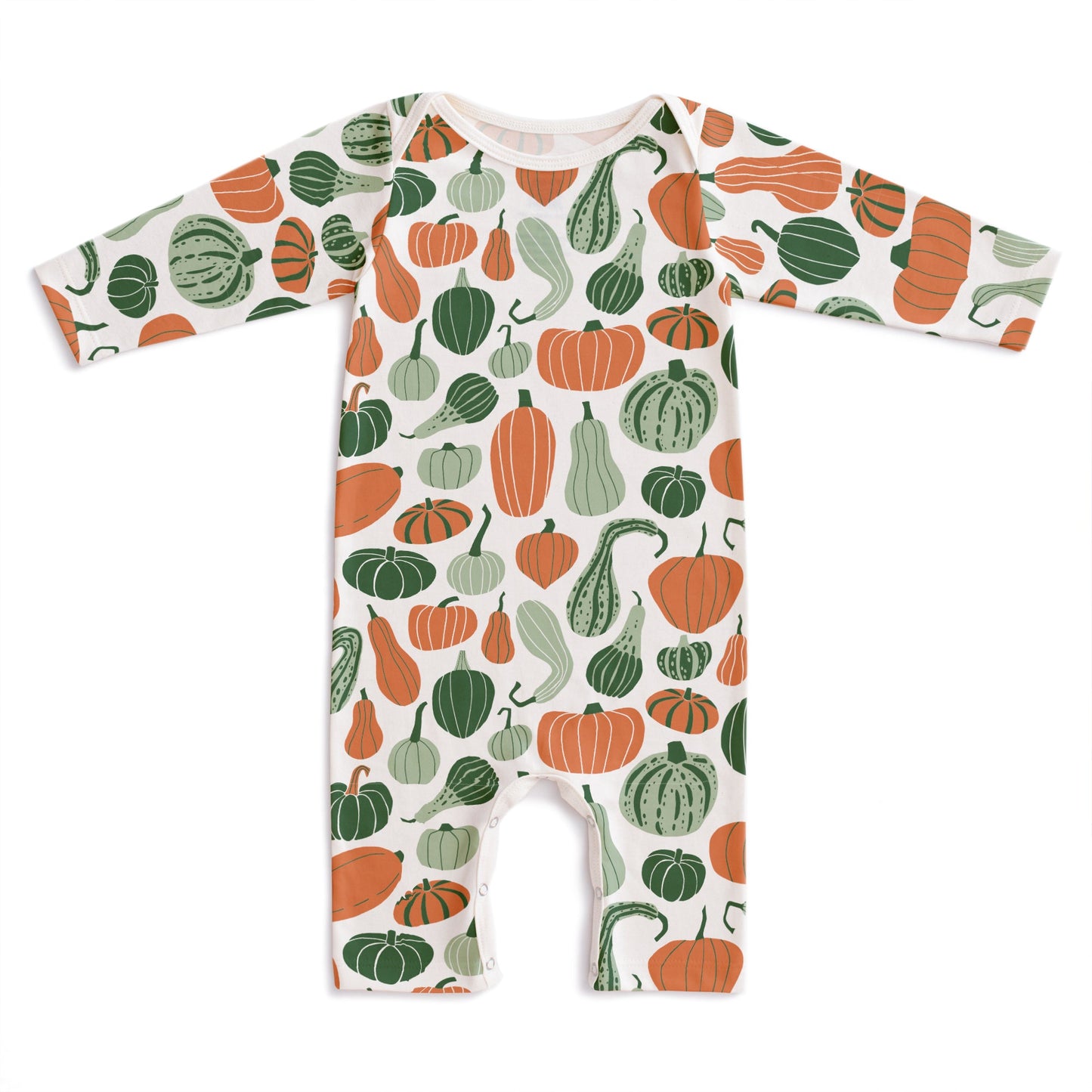 Long Sleeve Romper - Gourds & Pumpkins Green & Orange