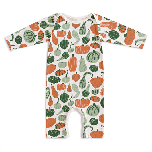 Long Sleeve Romper - Gourds & Pumpkins Green & Orange