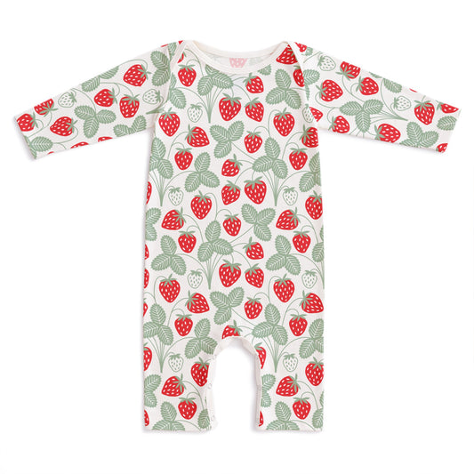 Long Sleeve Romper - Strawberries Red & Green