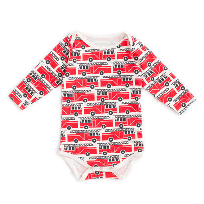 Long Sleeve Snapsuit - Firetrucks Red