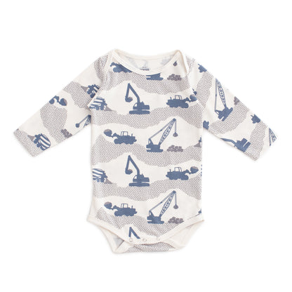 Long Sleeve Snapsuit - Construction Slate Blue & Grey