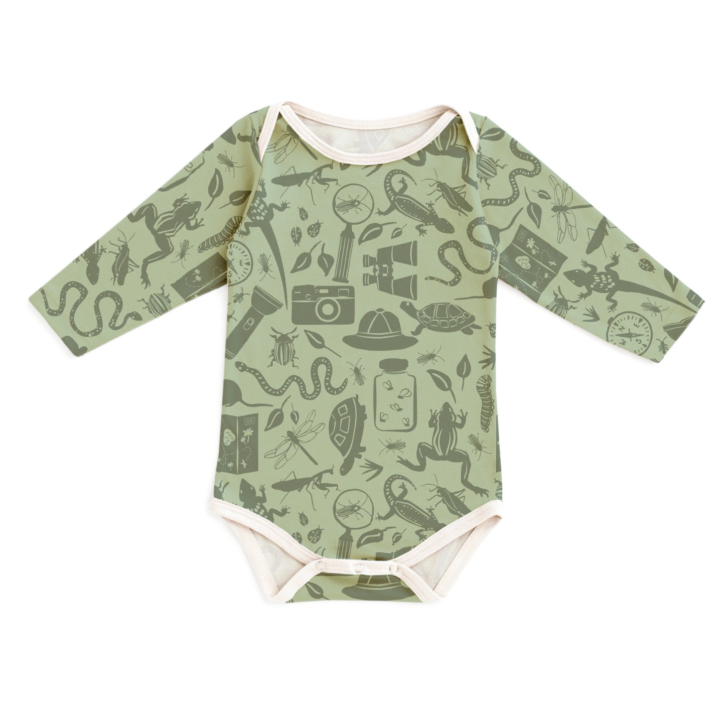 Long Sleeve Snapsuit - Nature Explorer Sage & Forest Green