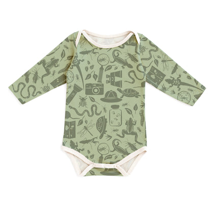 Long Sleeve Snapsuit - Nature Explorer Sage & Forest Green