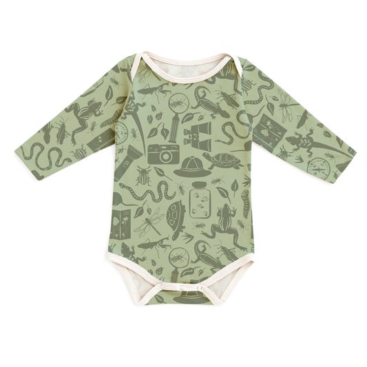 Long Sleeve Snapsuit - Nature Explorer Sage & Forest Green