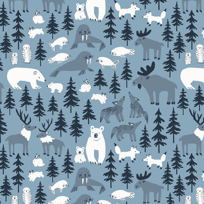 Long Sleeve Snapsuit - Northern Animals Mountain Blue