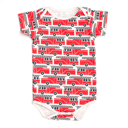 Short-Sleeve Snapsuit - Firetrucks Red