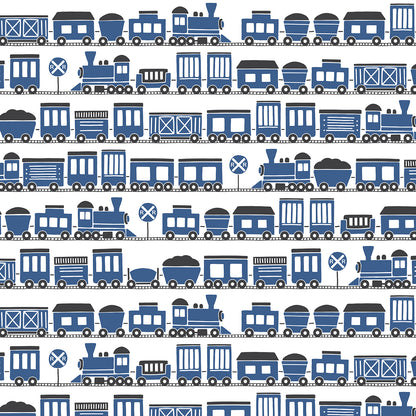 Short Sleeve Snapsuit - Trains Blue