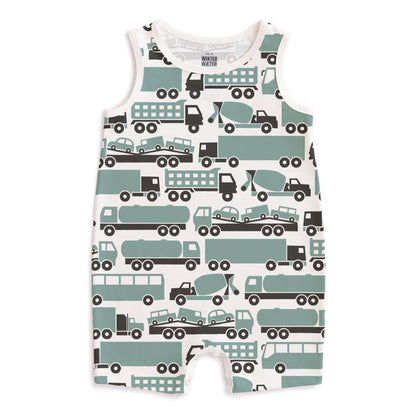Tank Top Romper - Big Rigs Surf Blue