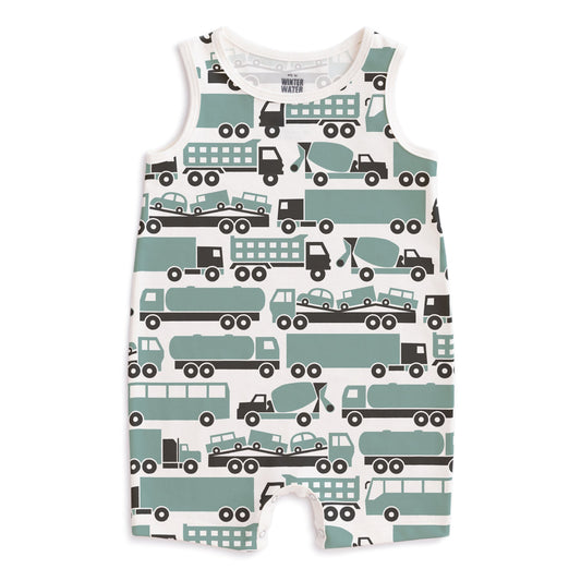 Tank Top Romper - Big Rigs Surf Blue