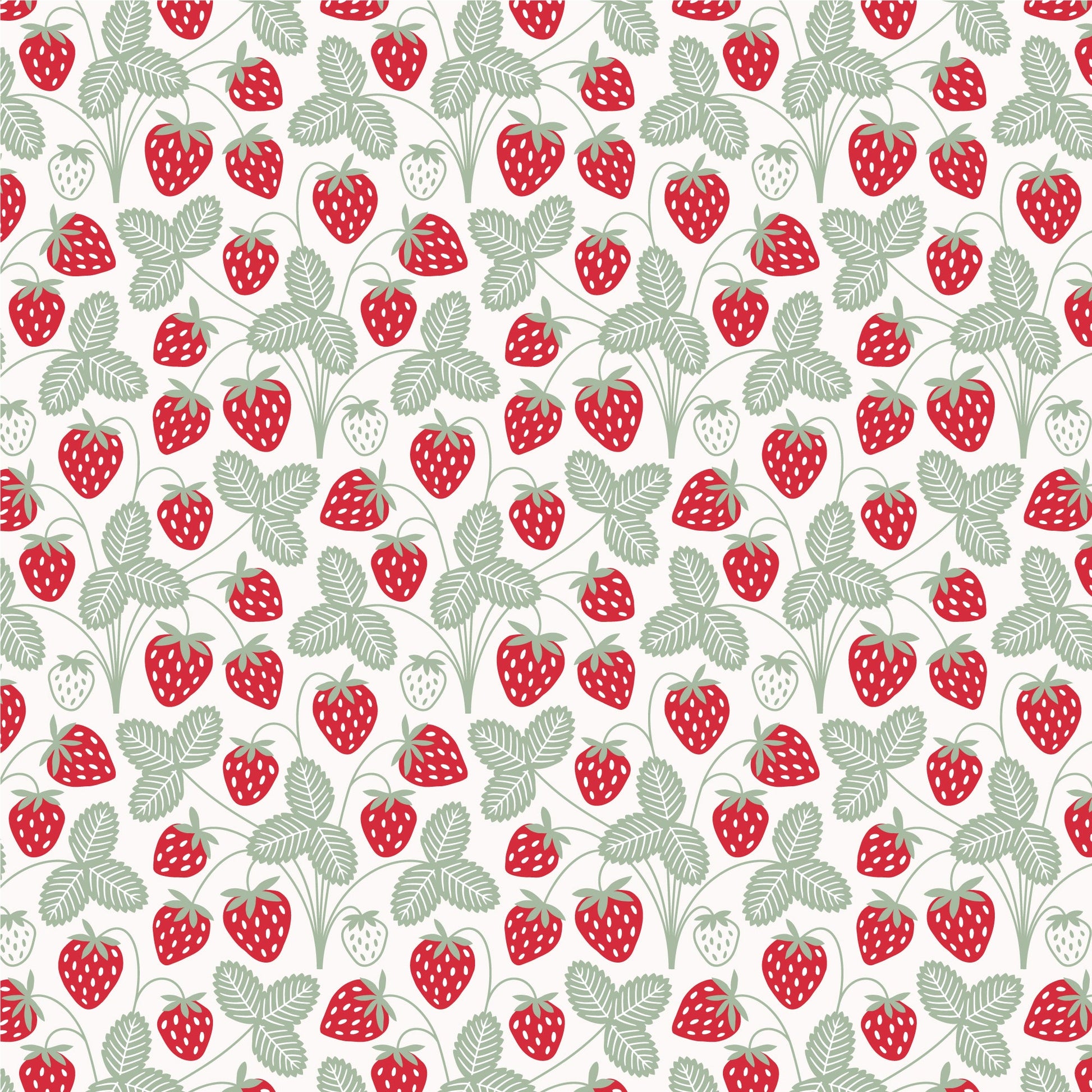 Red and green strawberry print swatch, made with organic cotton